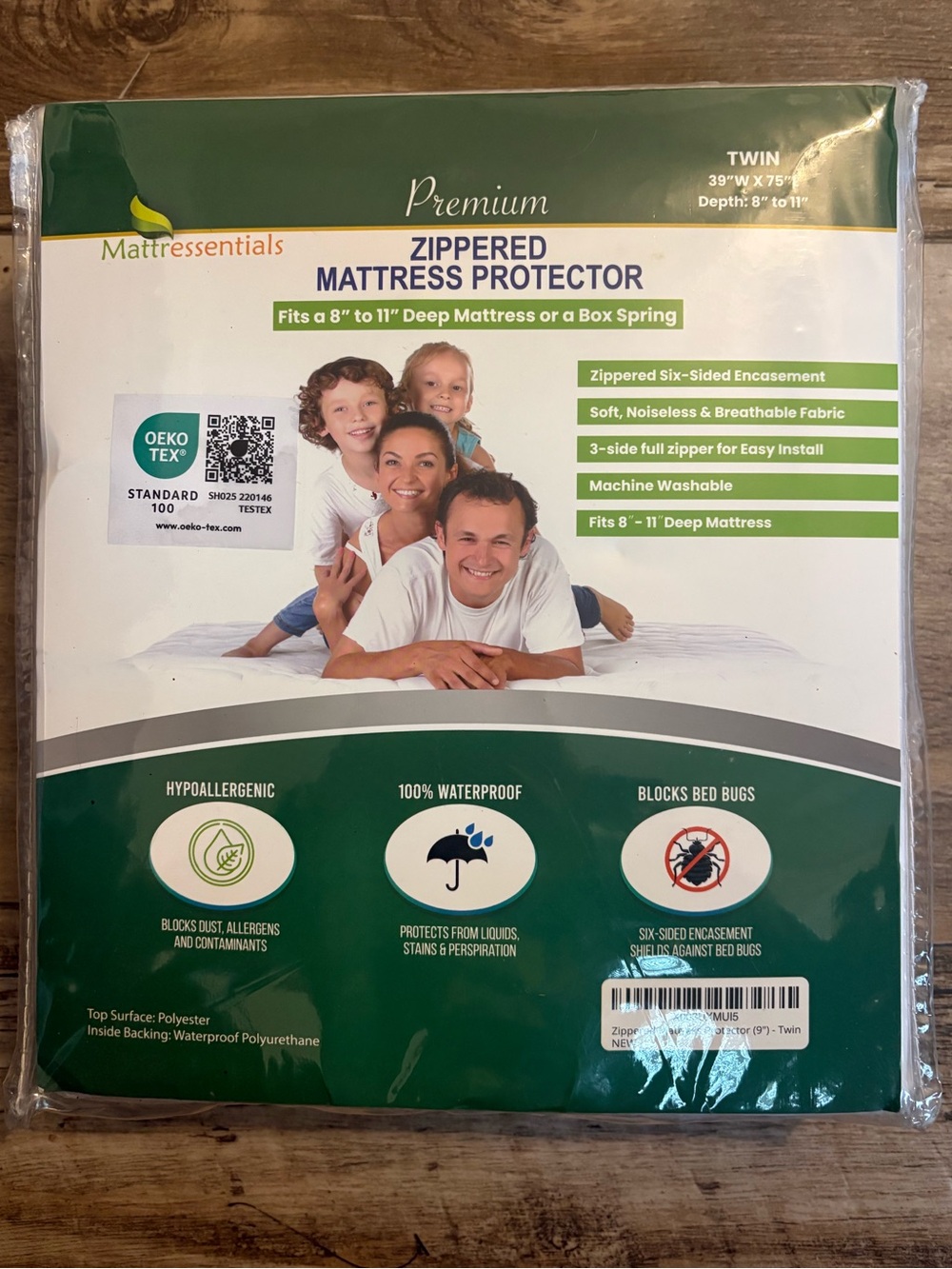 NWT! MattrEssentials Premium Zippered Mattress Protector - Green (Twin)